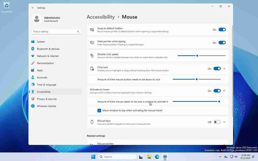 微软 Windows Server 预览版迁移鼠标选项至设置：进一步淘汰控制