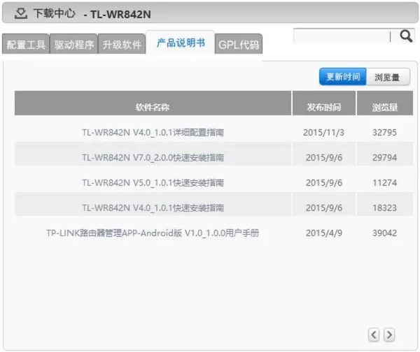 TP-Link TL-WR842N说明书下载页面